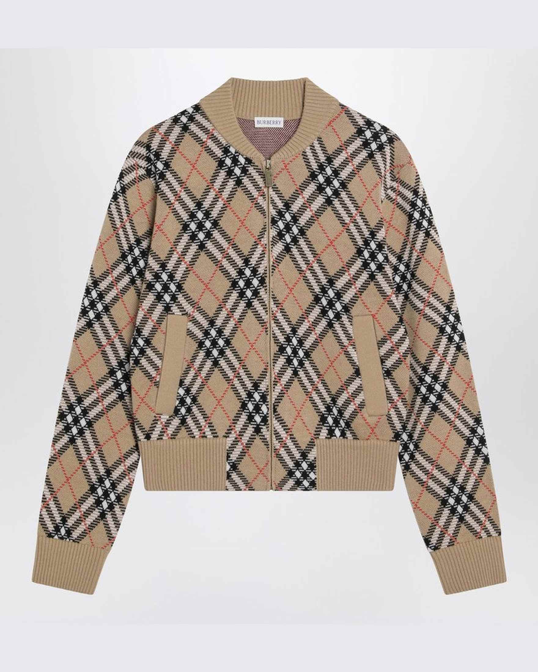 Burberry Wool Check Zip Up Cardigan Glam Steals