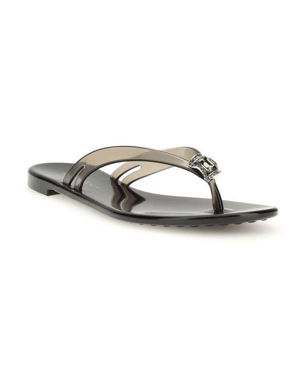 Casadei Black Polyurethane Flat Sandals Glam Steals