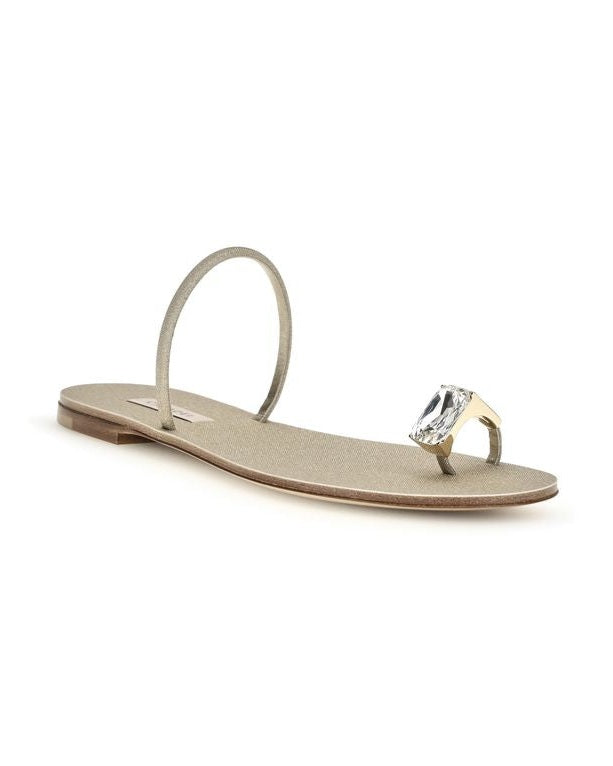 Casadei Gold Calf Leather Bos Taurus Flat Sandals Glam Steals