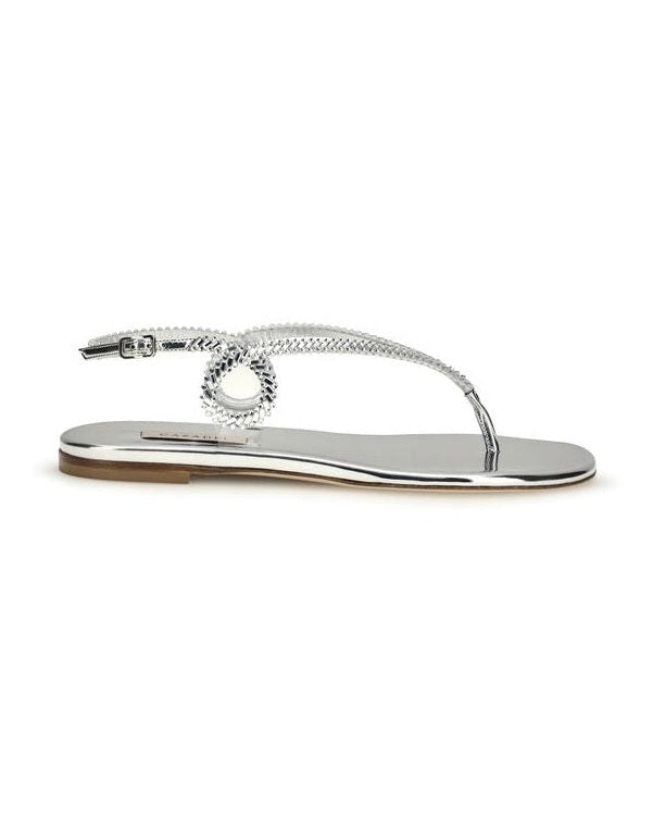 Casadei Silver Calf Leather Bos Taurus Flat Sandals Glam Steals