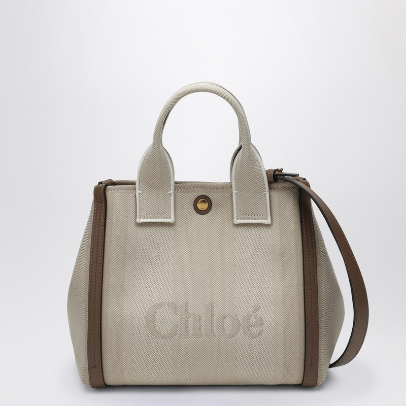Chloé Beige Canvas Carry Small Tote Bag in Striped Glam Steals