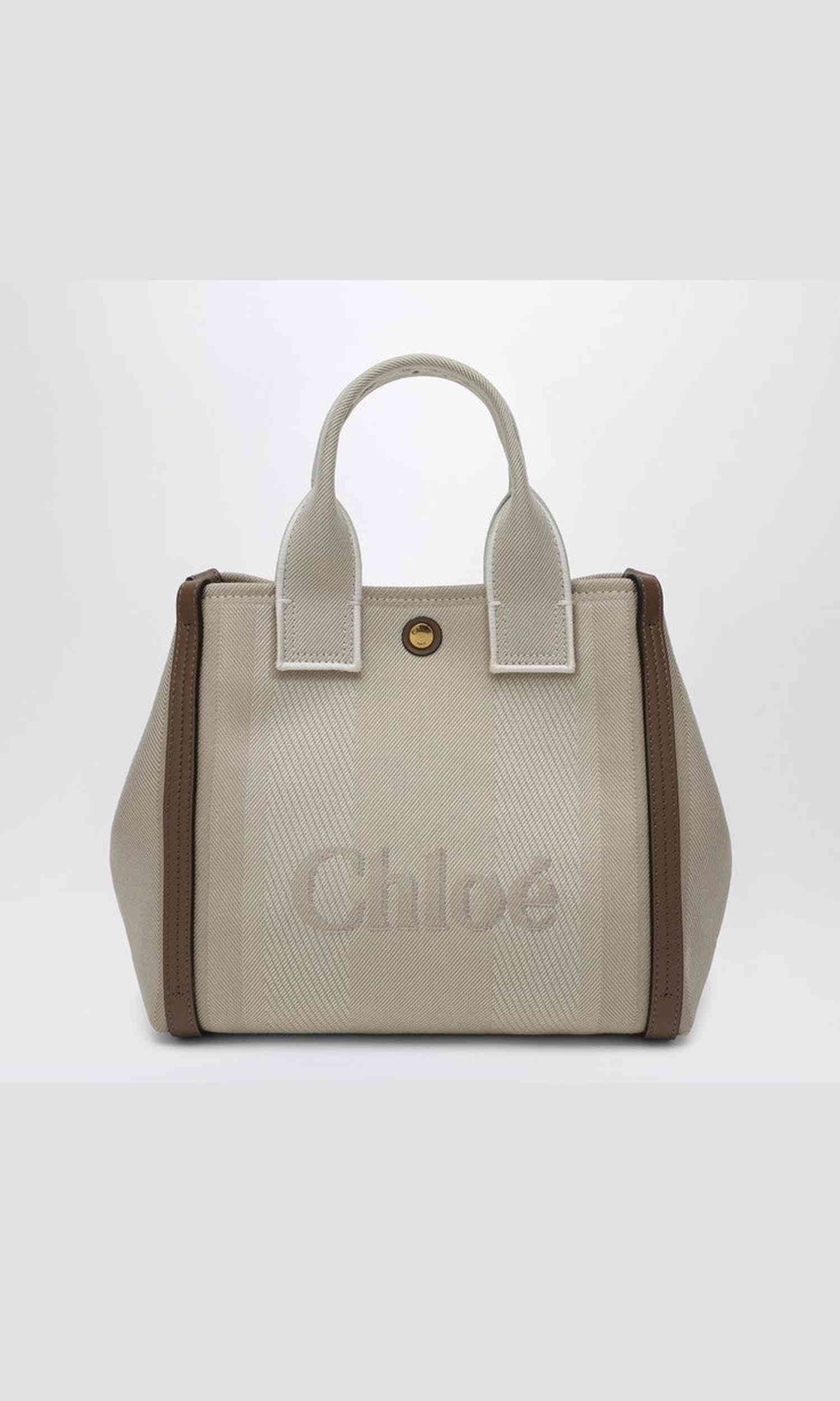 Chloé Beige Canvas Carry Small Tote Bag in Striped Glam Steals