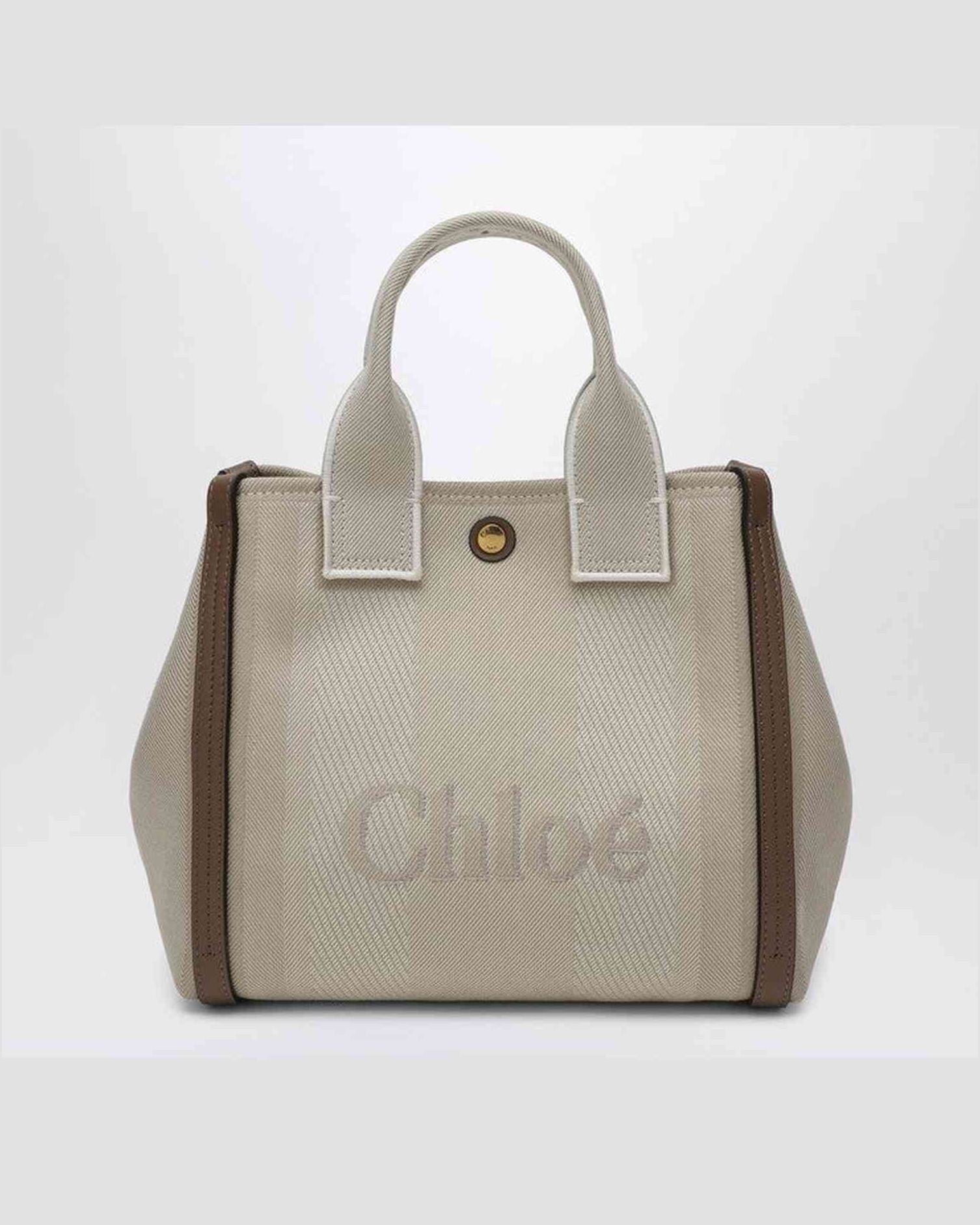 Chloé Beige Canvas Carry Small Tote Bag in Striped Glam Steals