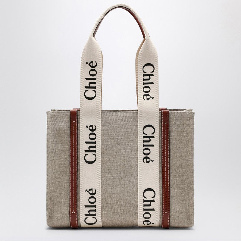 Chloé Beige Canvas Woody Medium Bag Glam Steals