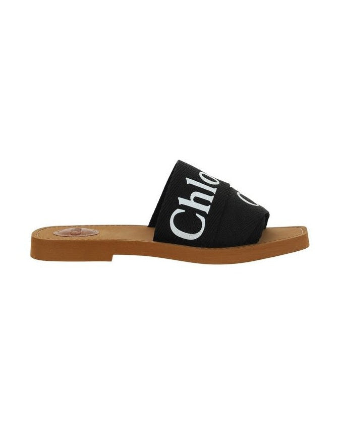 Chloé Black Linen Flat Sandals Glam Steals