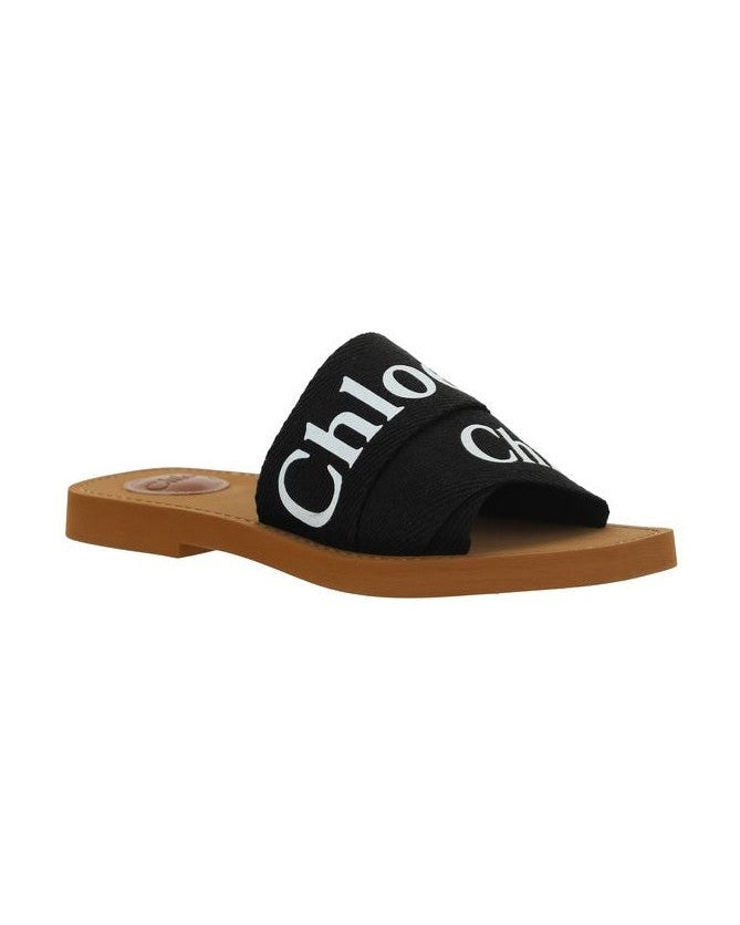 Chloé Black Linen Flat Sandals Glam Steals