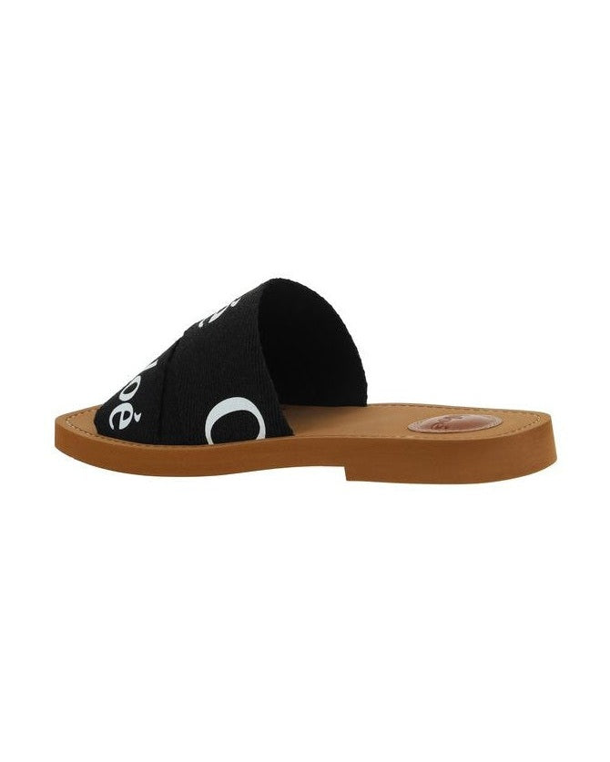 Chloé Black Linen Flat Sandals Glam Steals