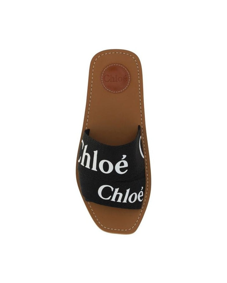 Chloé Black Linen Flat Sandals Glam Steals