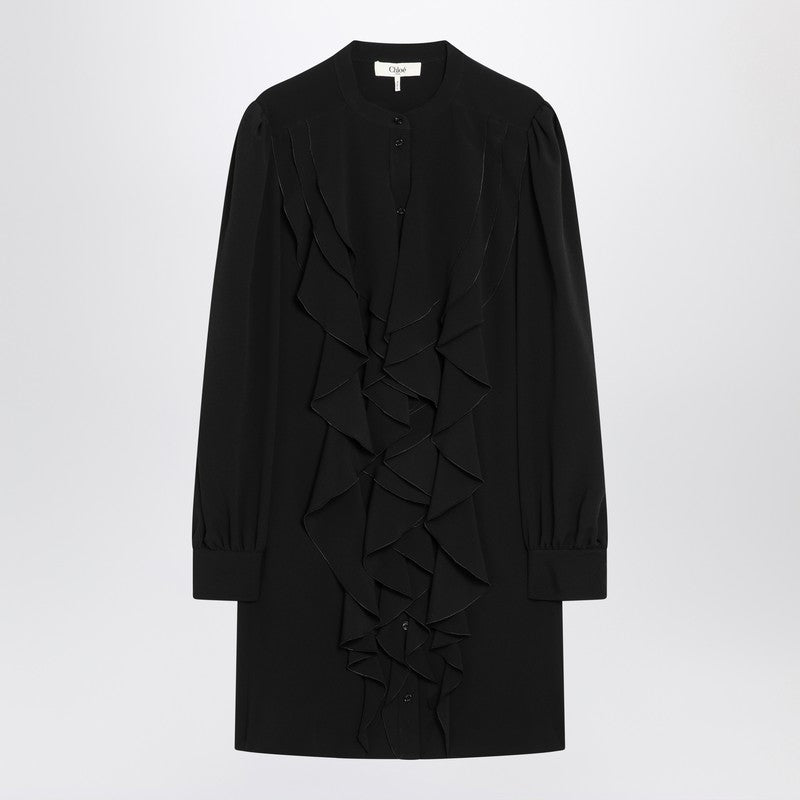 Chloé Black Silk Ruffled Dress in Blend Glam Steals