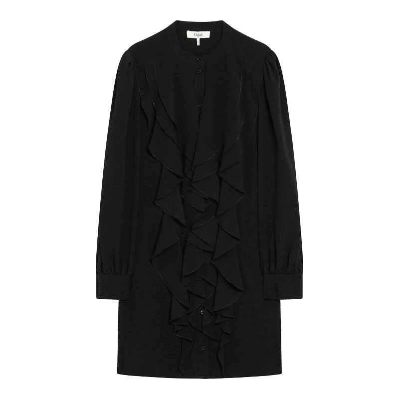 Chloé Black Silk Ruffled Dress in Blend Glam Steals