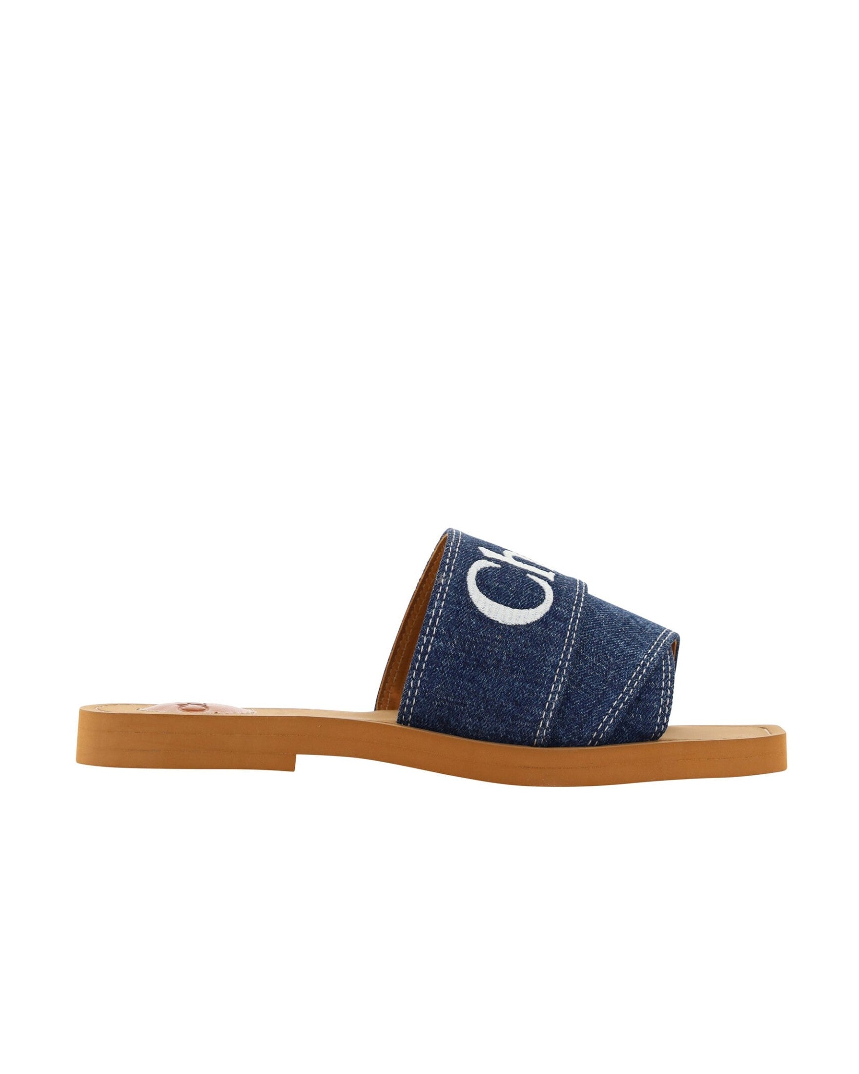 Chloé Blue Cotton Sumptuous Woody Slide Sandals In Denim Glam Steals