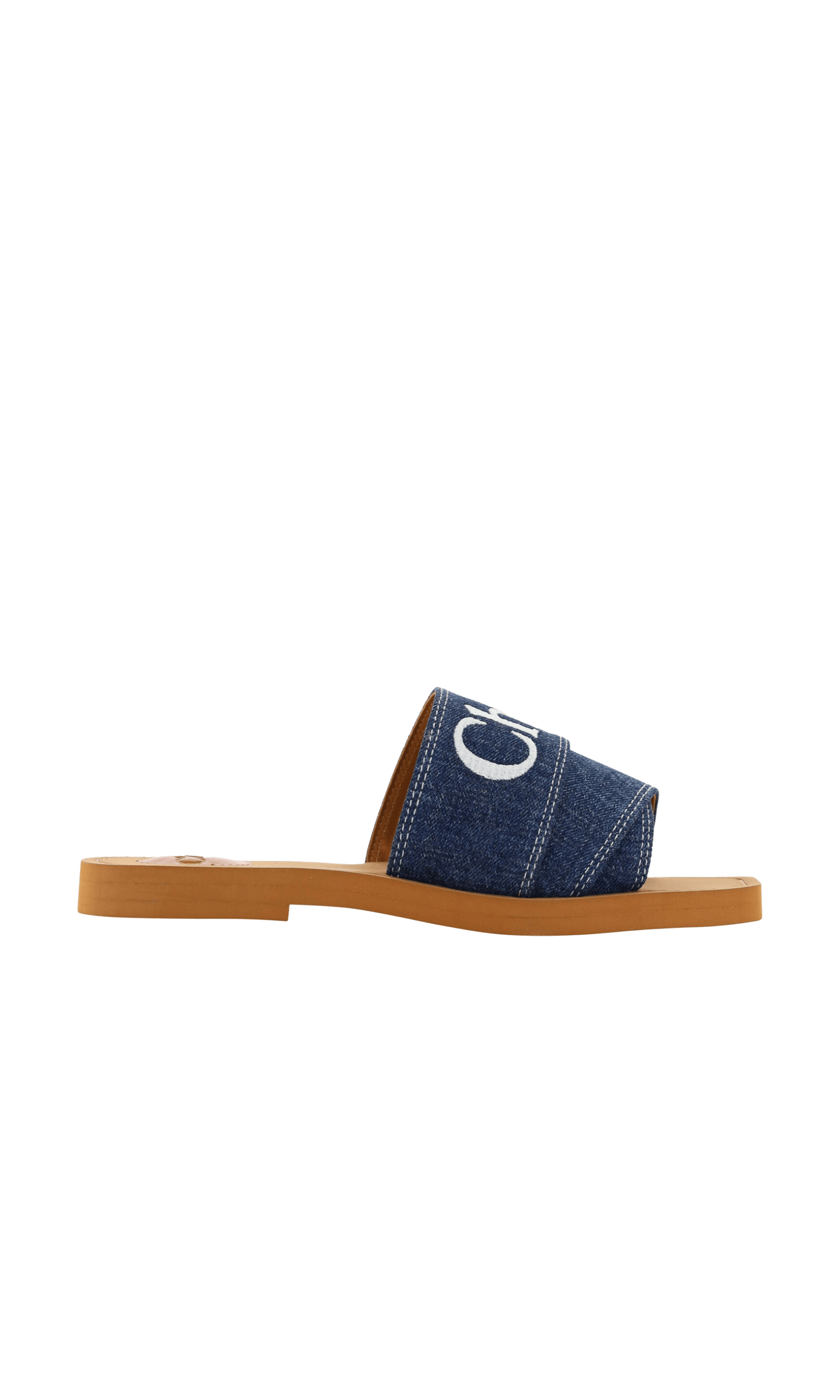 Chloé Blue Cotton Sumptuous Woody Slide Sandals In Denim Glam Steals