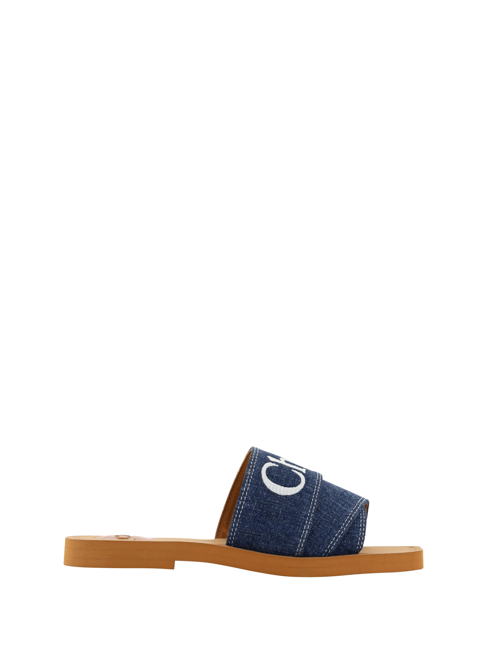 Chloé Blue Cotton Sumptuous Woody Slide Sandals In Denim Glam Steals