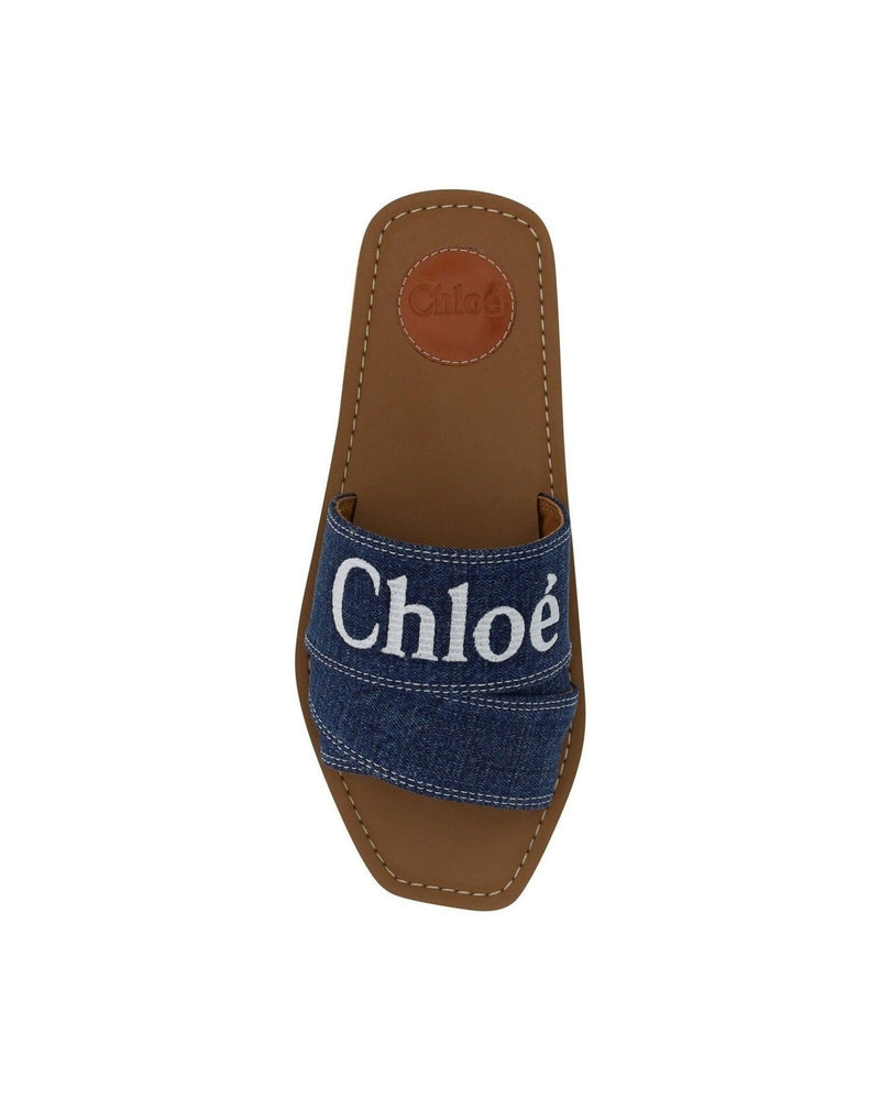 Chloé Blue Cotton Sumptuous Woody Slide Sandals In Denim Glam Steals