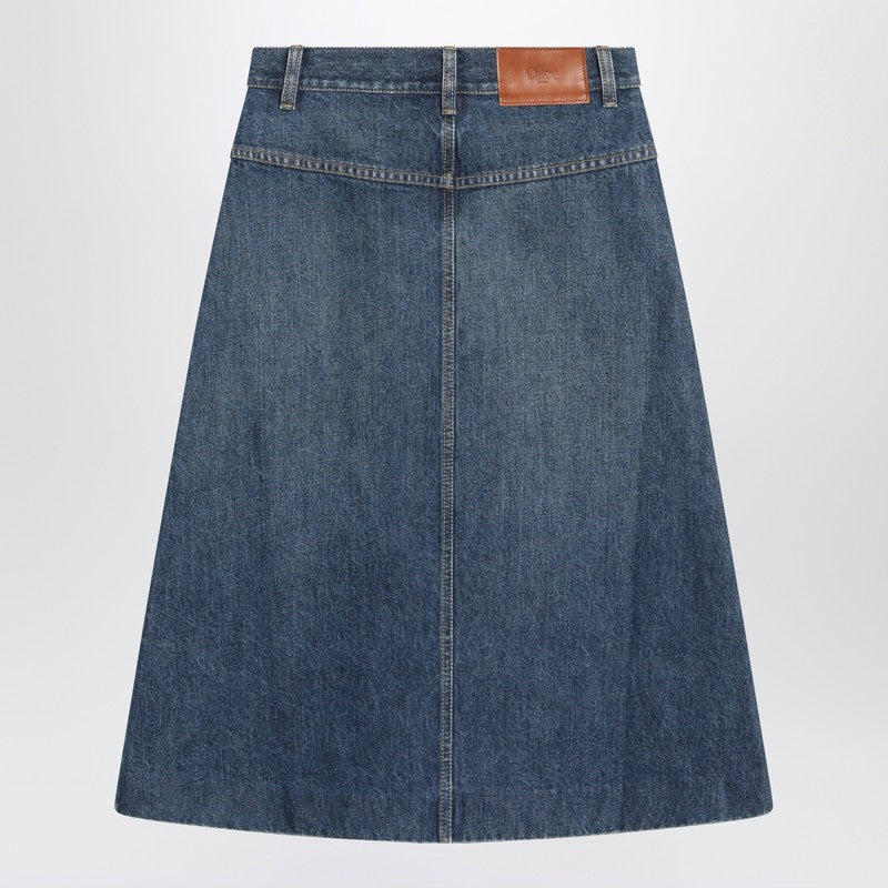 Chloé Blue Denim Knee Length Skirt in Washed Glam Steals