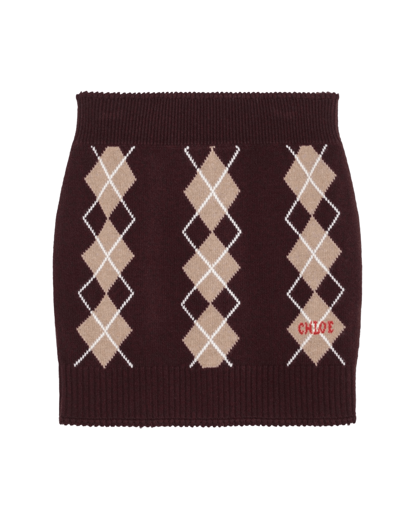 Chloé Bordeaux diamond-pattern wool miniskirt