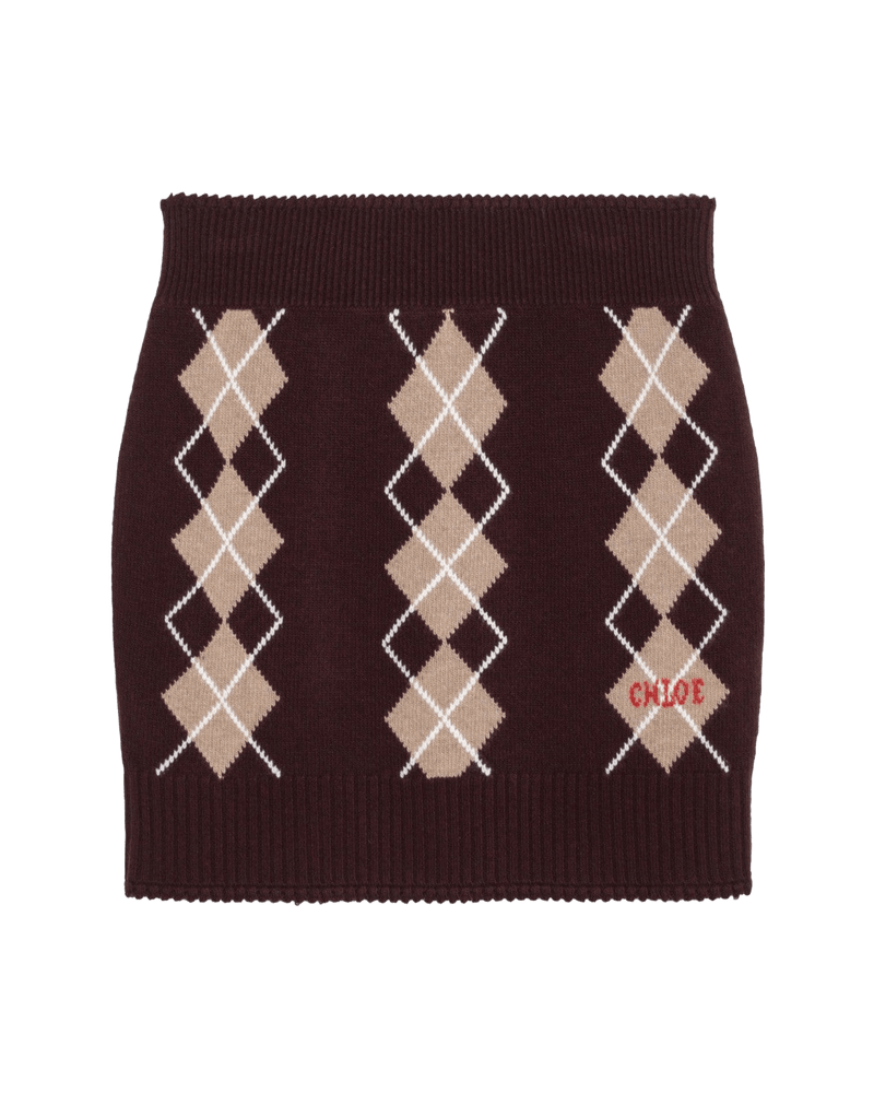 Chloé Bordeaux diamond-pattern wool miniskirt Glam Steals