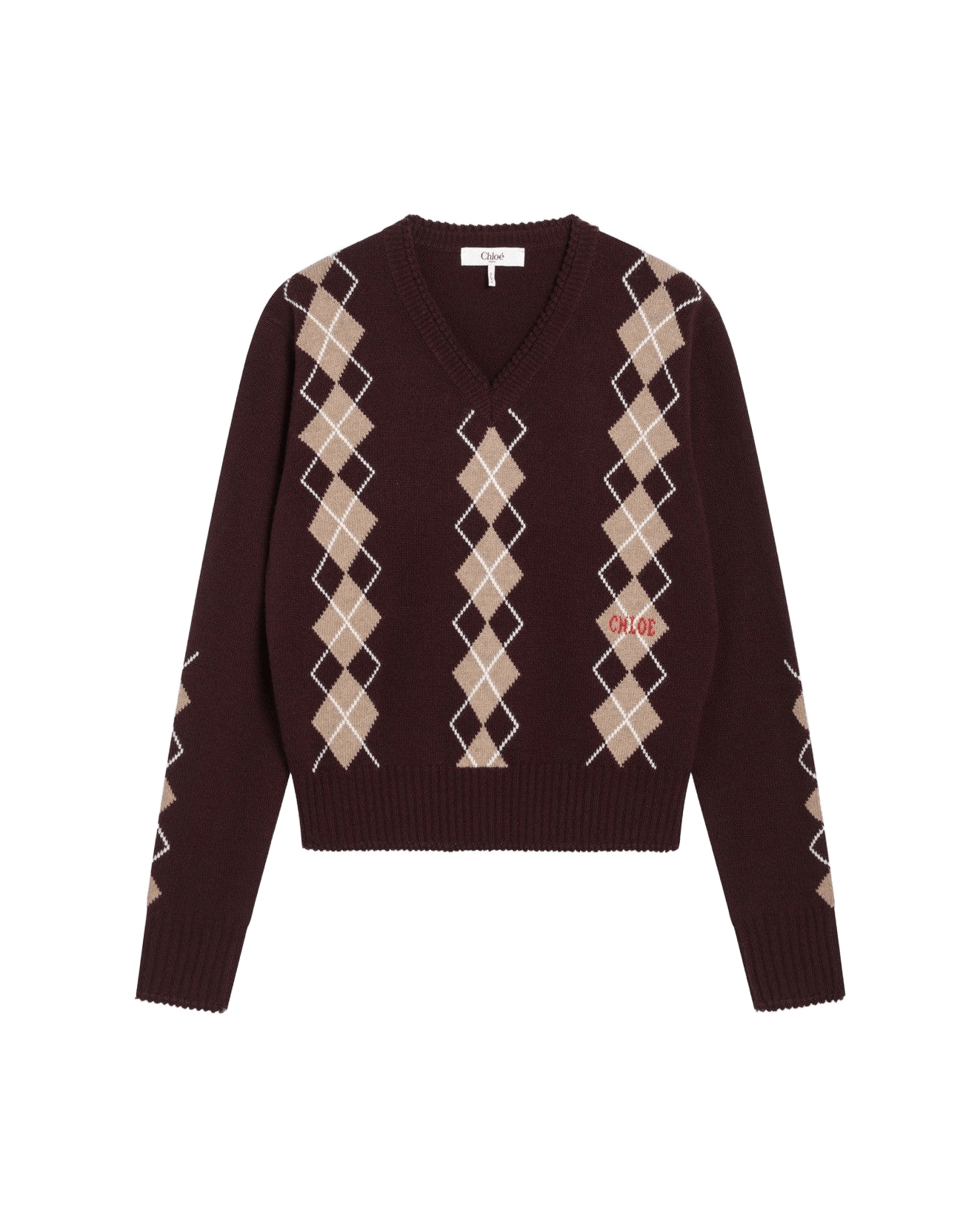 Chloé Bordeaux diamond-pattern wool sweater