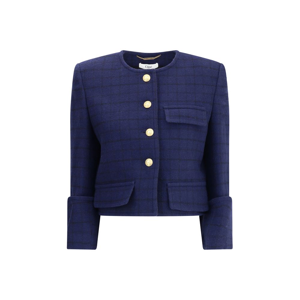 Chloé Boxy Jacket In Wool Plaid Glam Steals