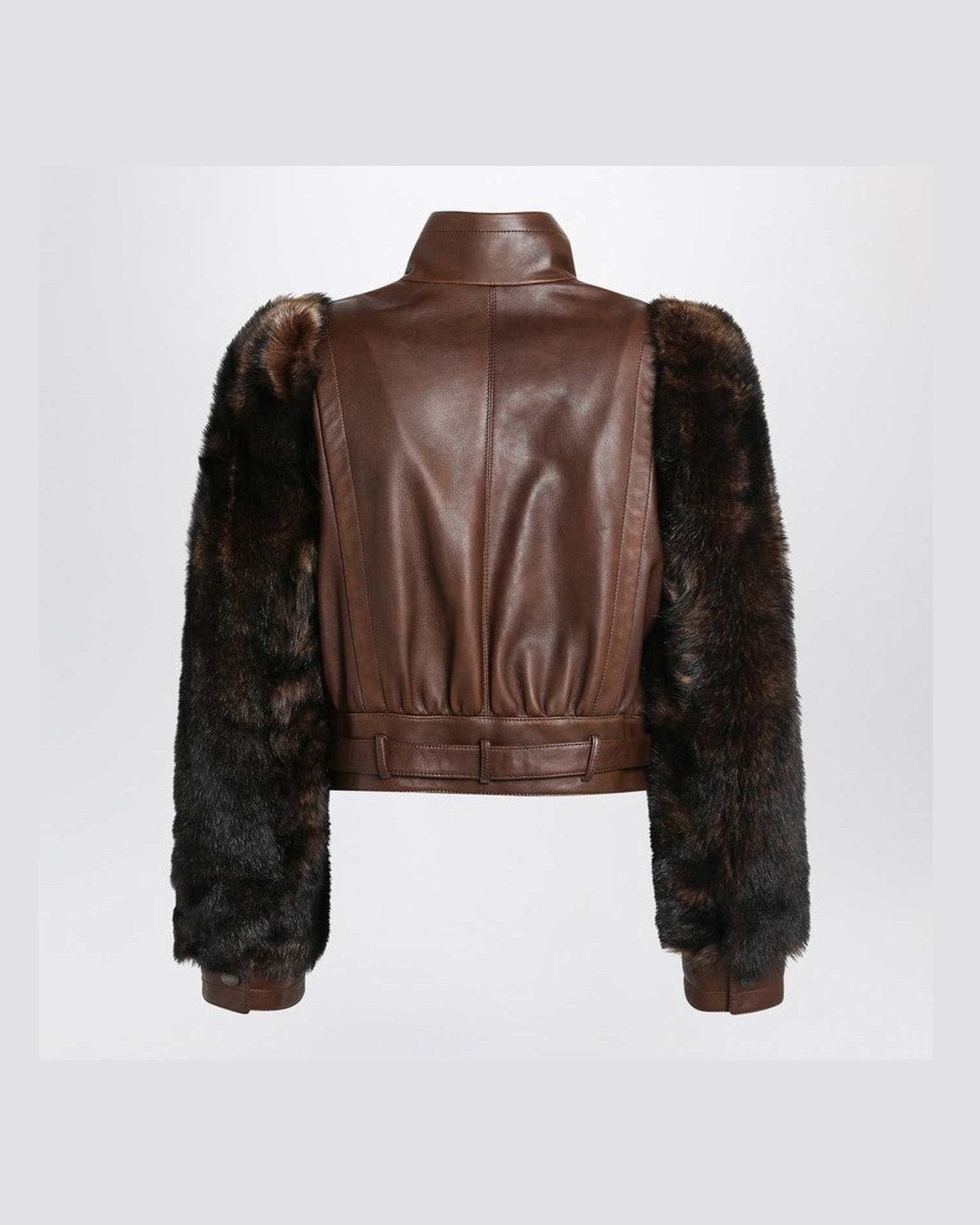 Chloé Brown Leather Cropped and Shearling Jacket Glam Steals