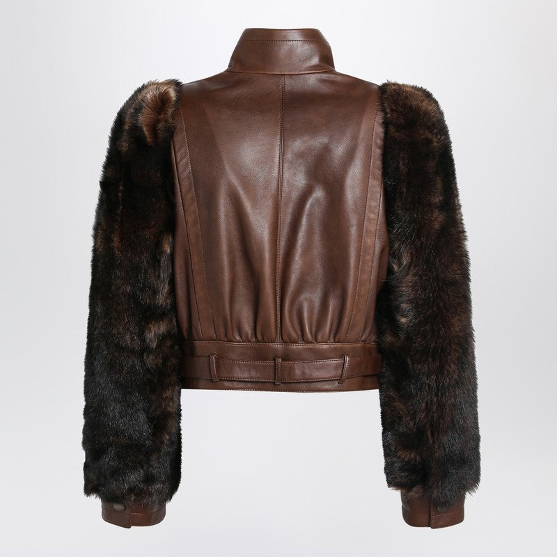 Chloé Brown Leather Cropped and Shearling Jacket Glam Steals