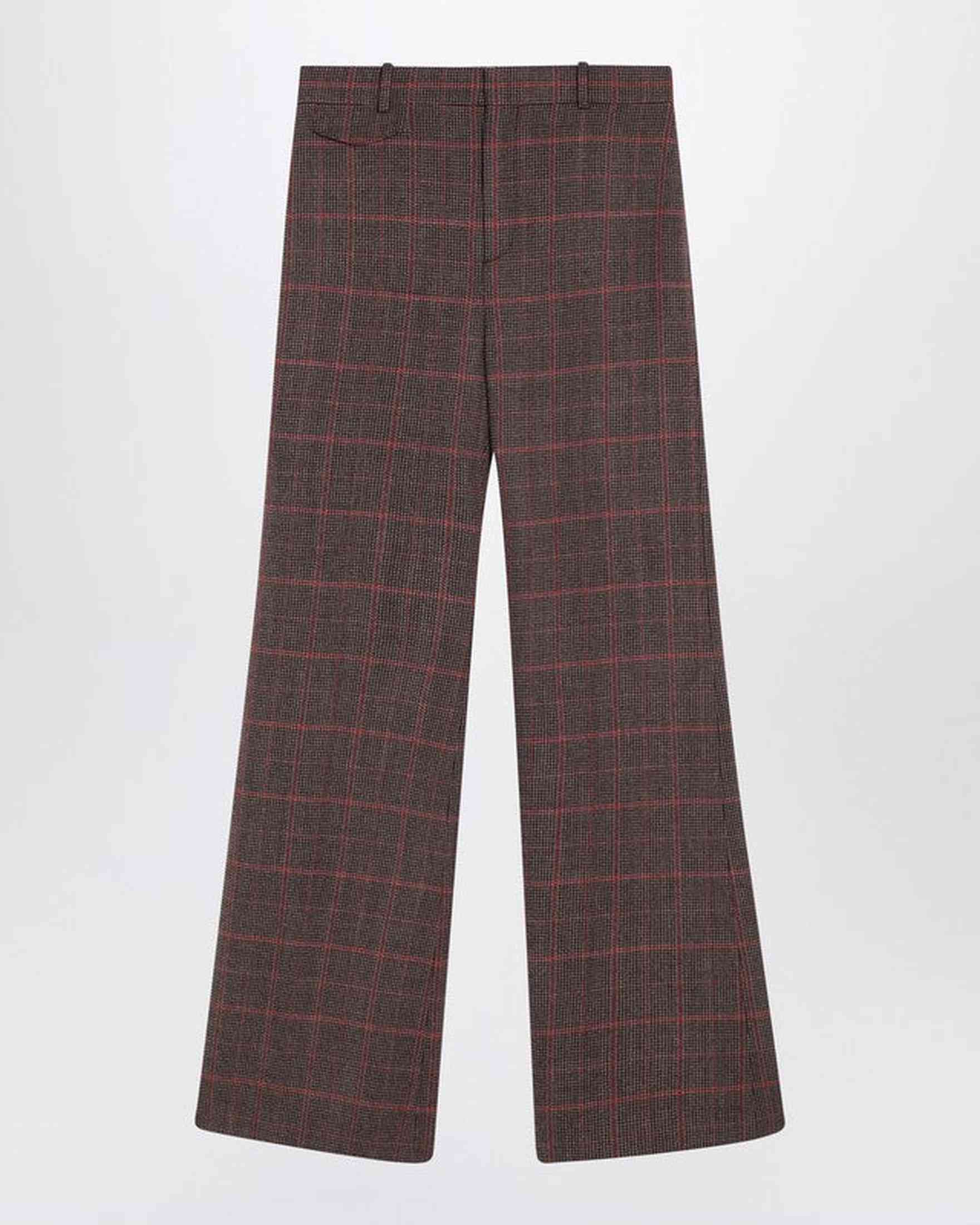 Chloé Brown Wool Flared Checkered Trouser Glam Steals