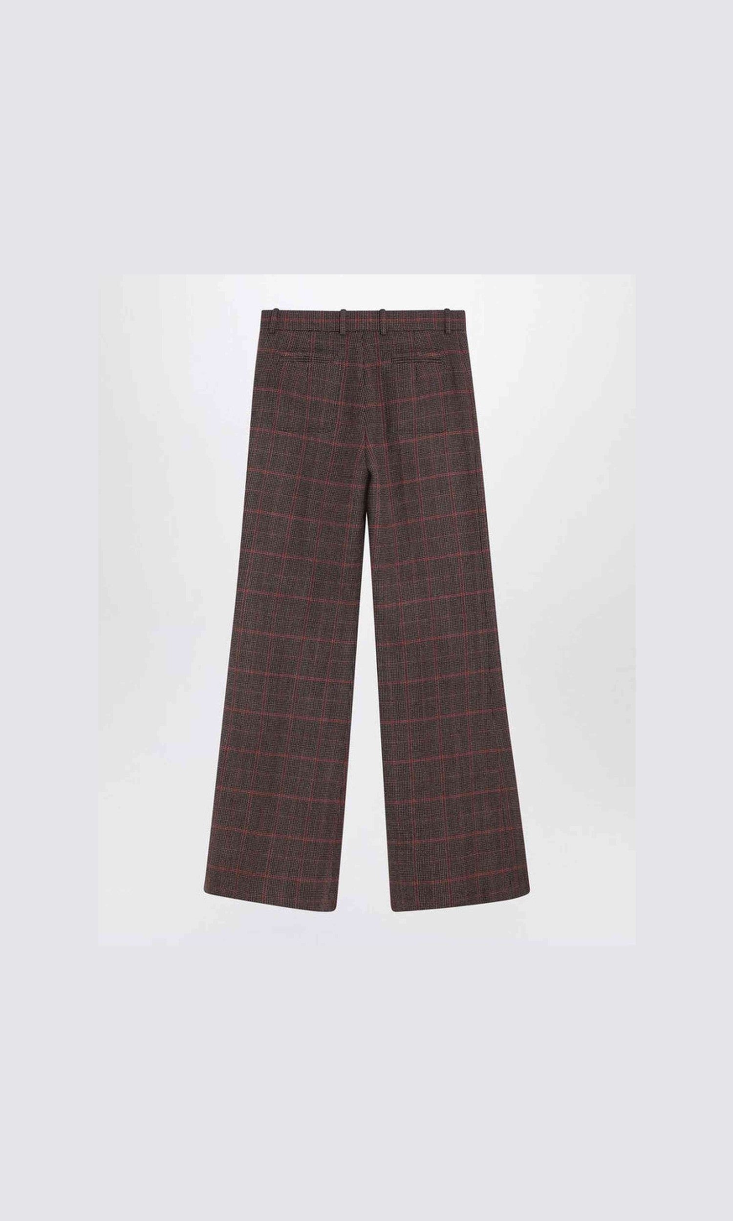 Chloé Brown Wool Flared Checkered Trouser Glam Steals