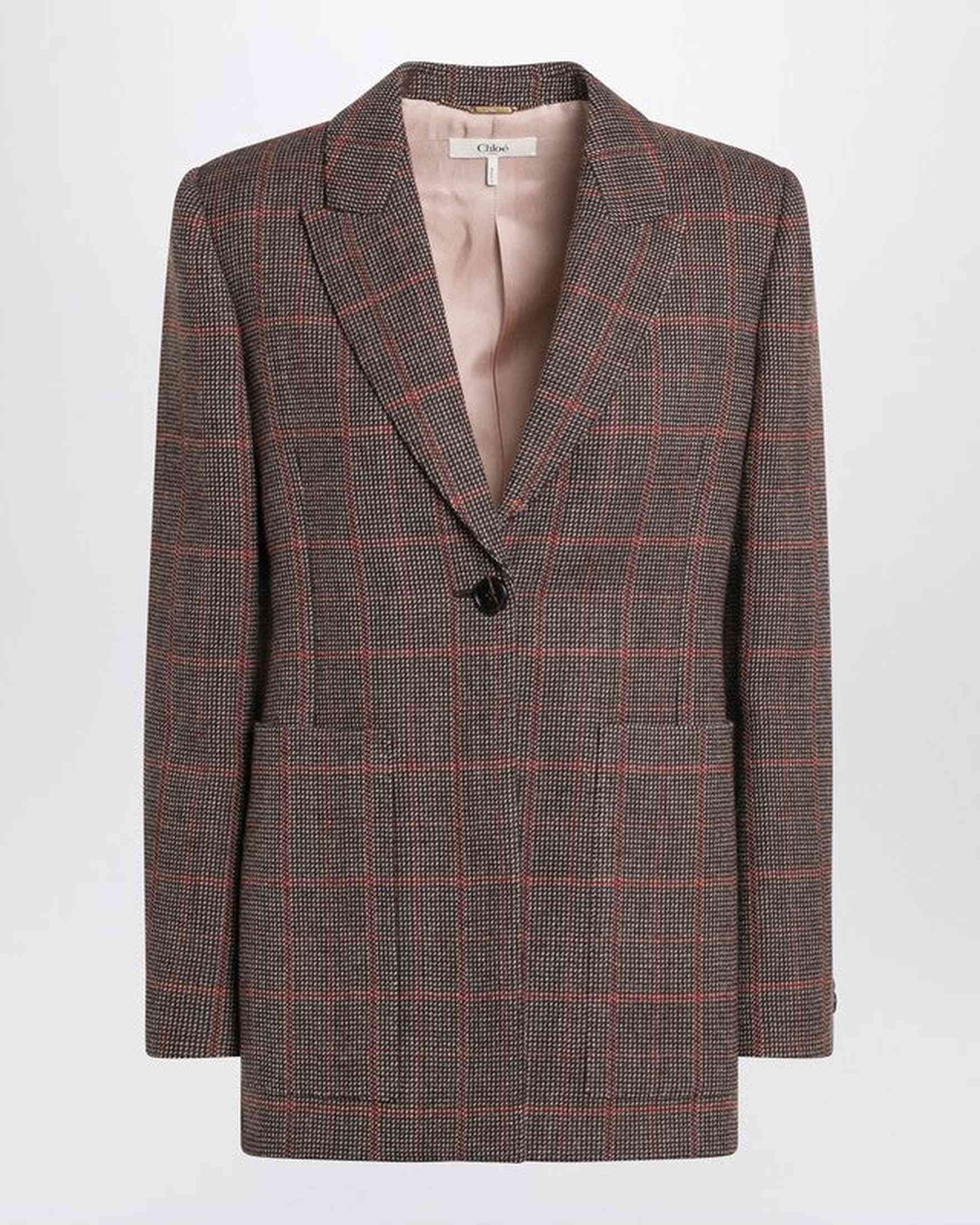 Chloé Brown Wool Single Breasted Checked Jacket Glam Steals