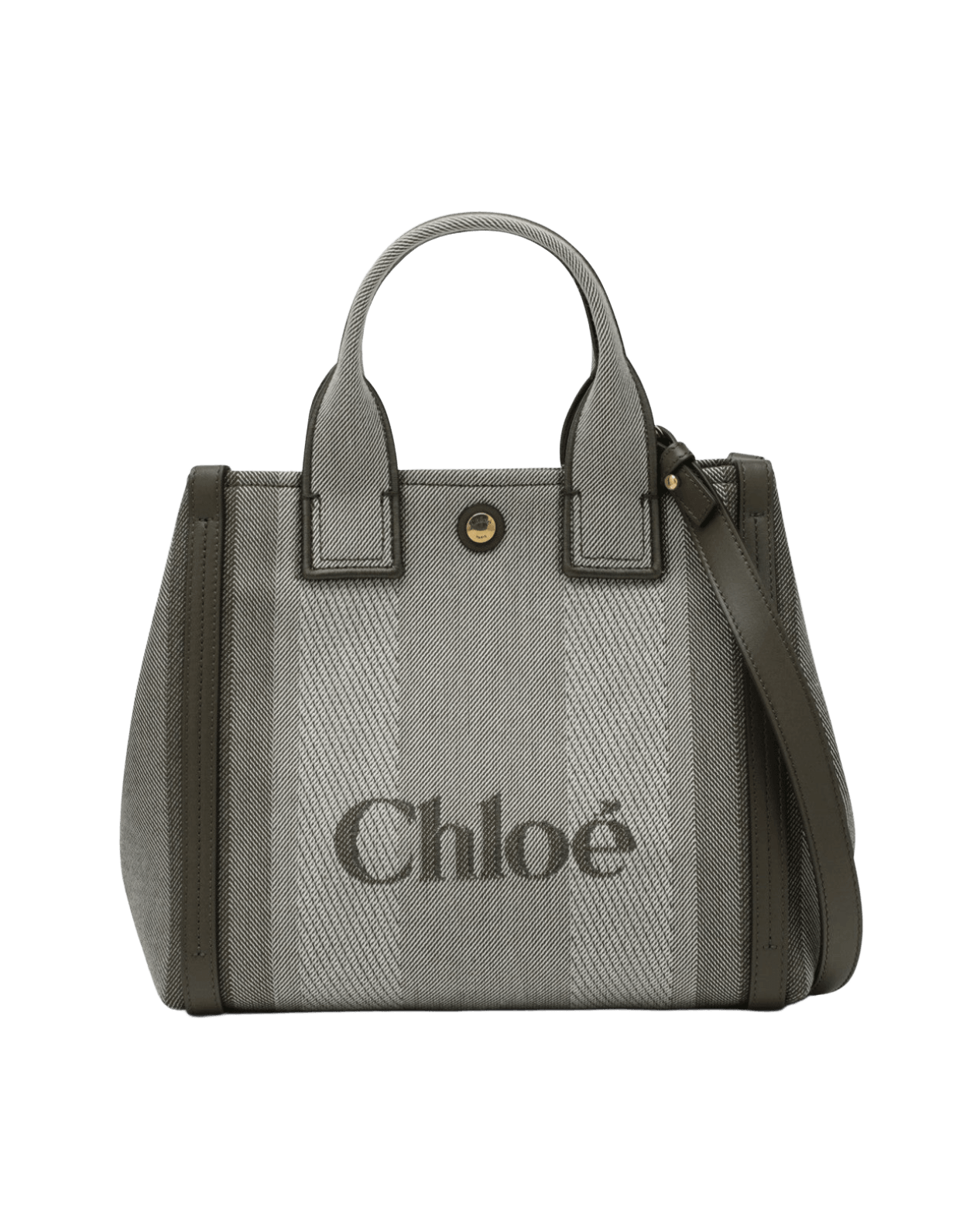 Chloé Dark Green Canvas Carry Small Tote Bag in Striped Glam Steals