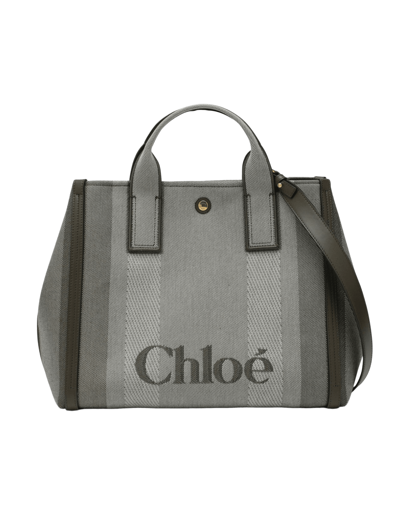 Chloé Dark Green Canvas Carry Tote Bag in Striped Glam Steals