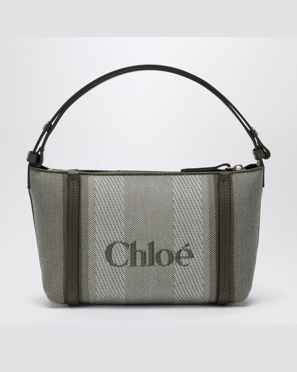 Chloé Dark Green Canvas Striped Carry Tote Bag Glam Steals