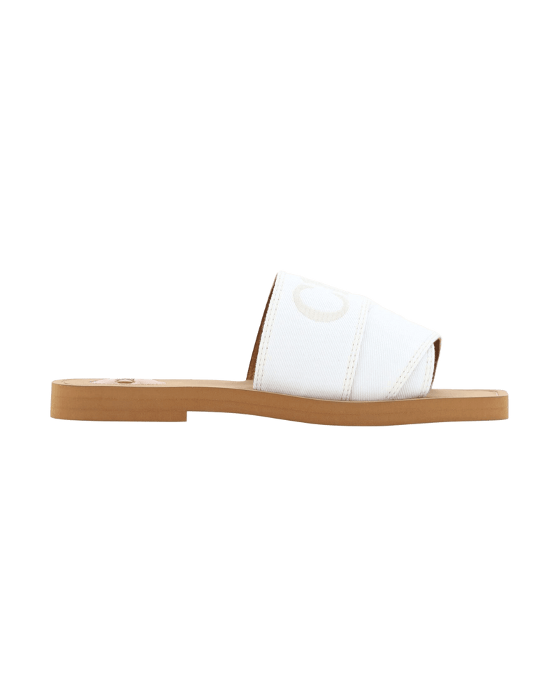 Chloé Elegant White Cotton Slide Sandals Glam Steals
