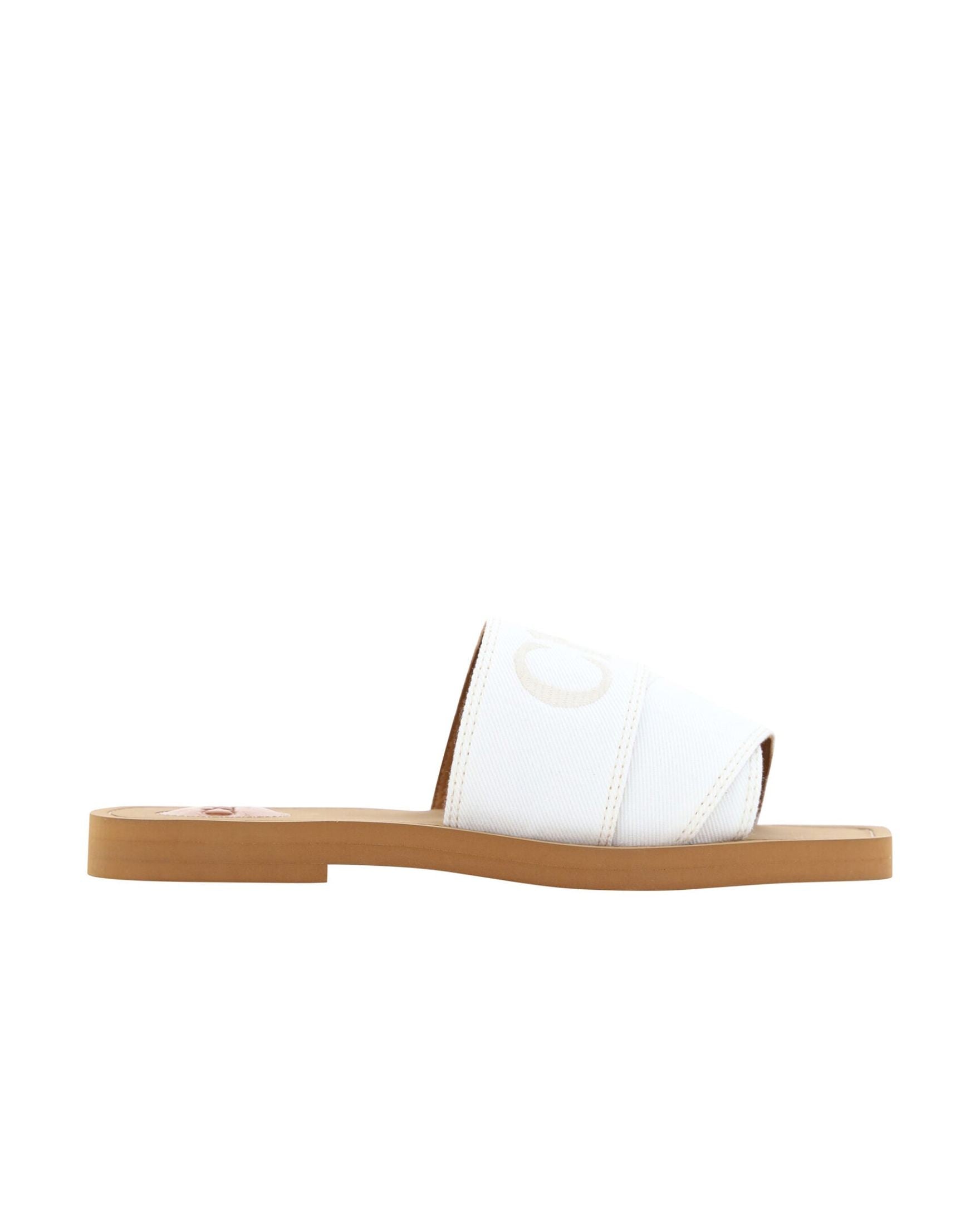 Chloé Elegant Cotton Slide White Sandals Glam Steals