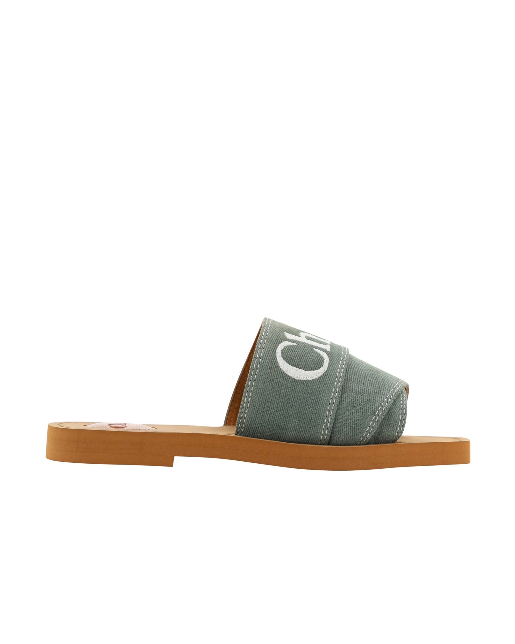 Chloé Green Cotton Elegant Forest Slides Glam Steals