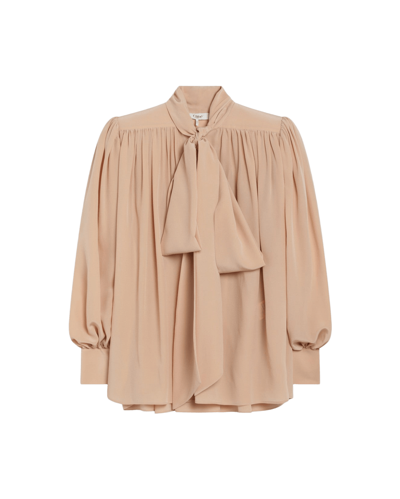 Chloé Ruched Sand Coloured Blouse with Lavallière Tie