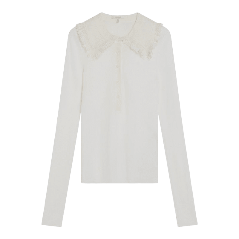 Chloé White Wool Henley Shirt in Knit Glam Steals
