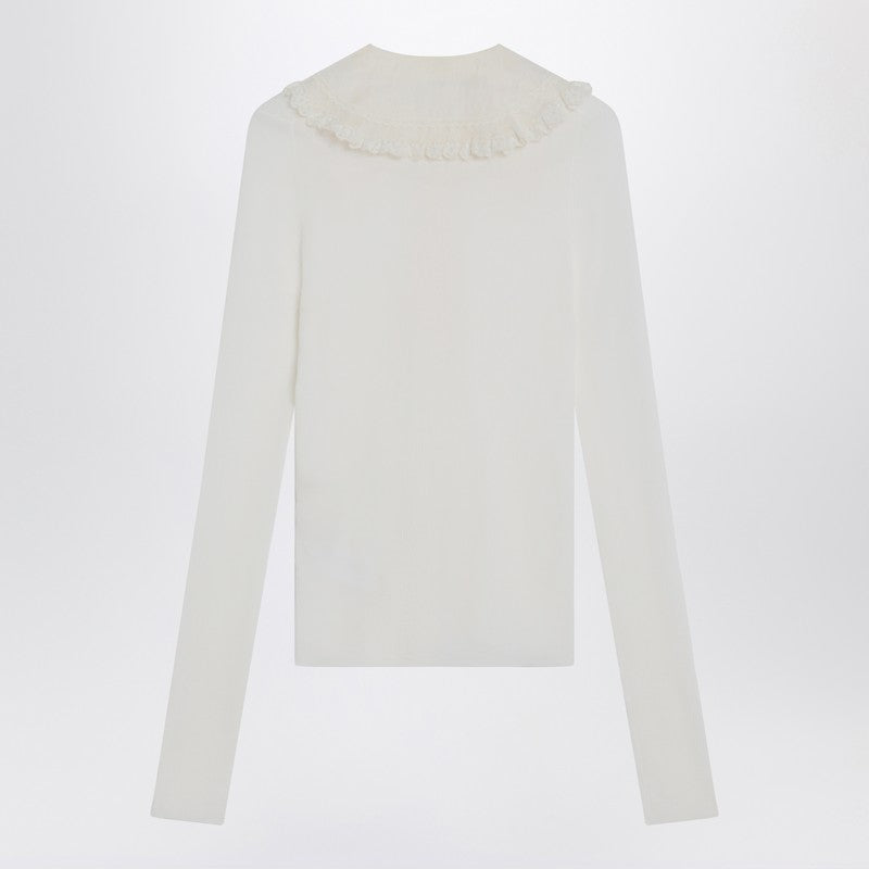 Chloé White Wool Henley Shirt in Knit Glam Steals