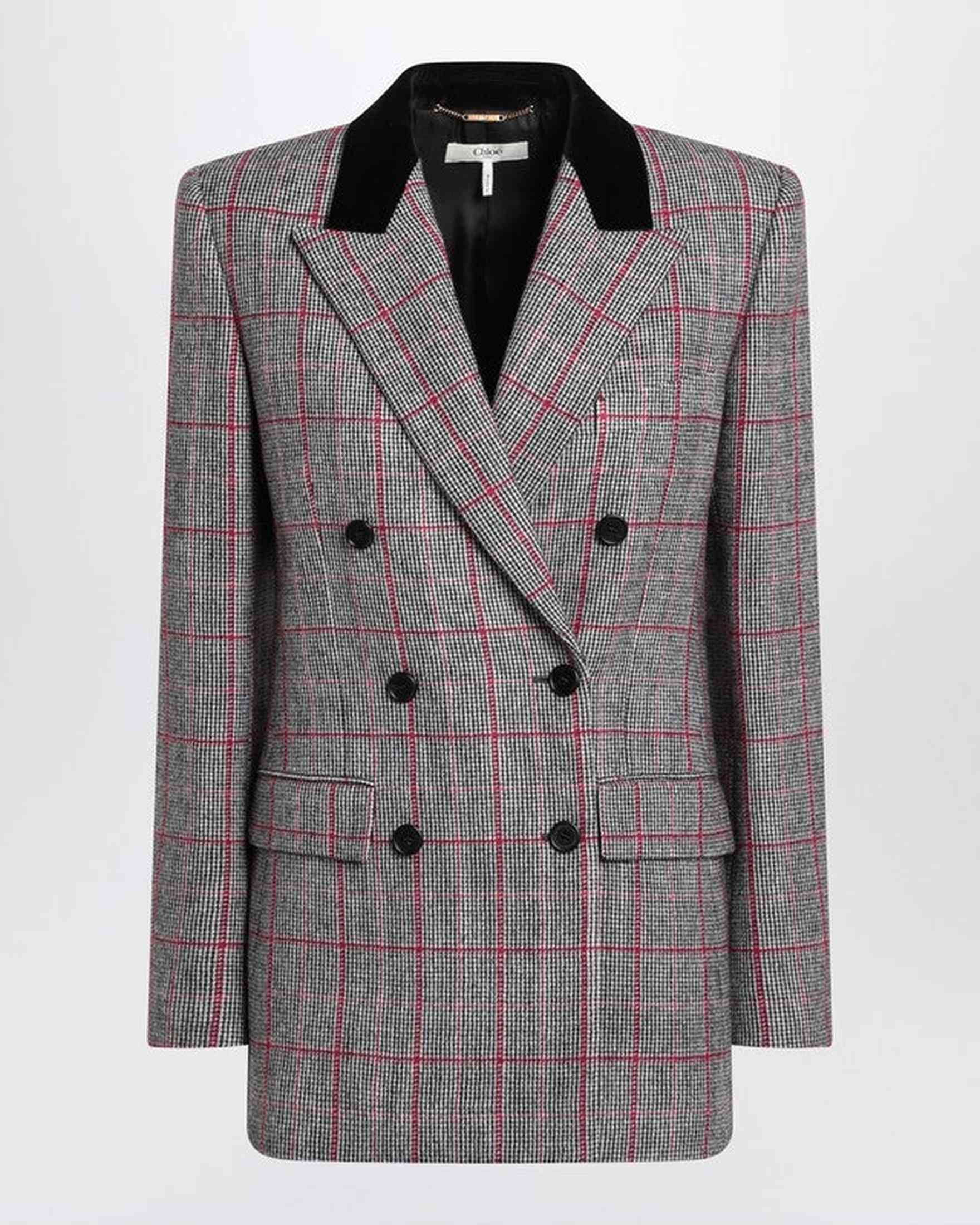 Chloé Wool Black/white Checkered Double Breasted Blazer Glam Steals