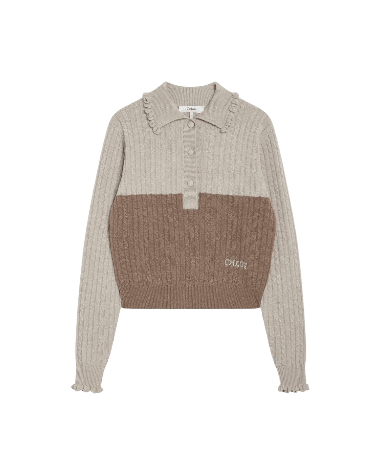 Chloé Wool Two Tone and Cashmere Cable Knit Sweater