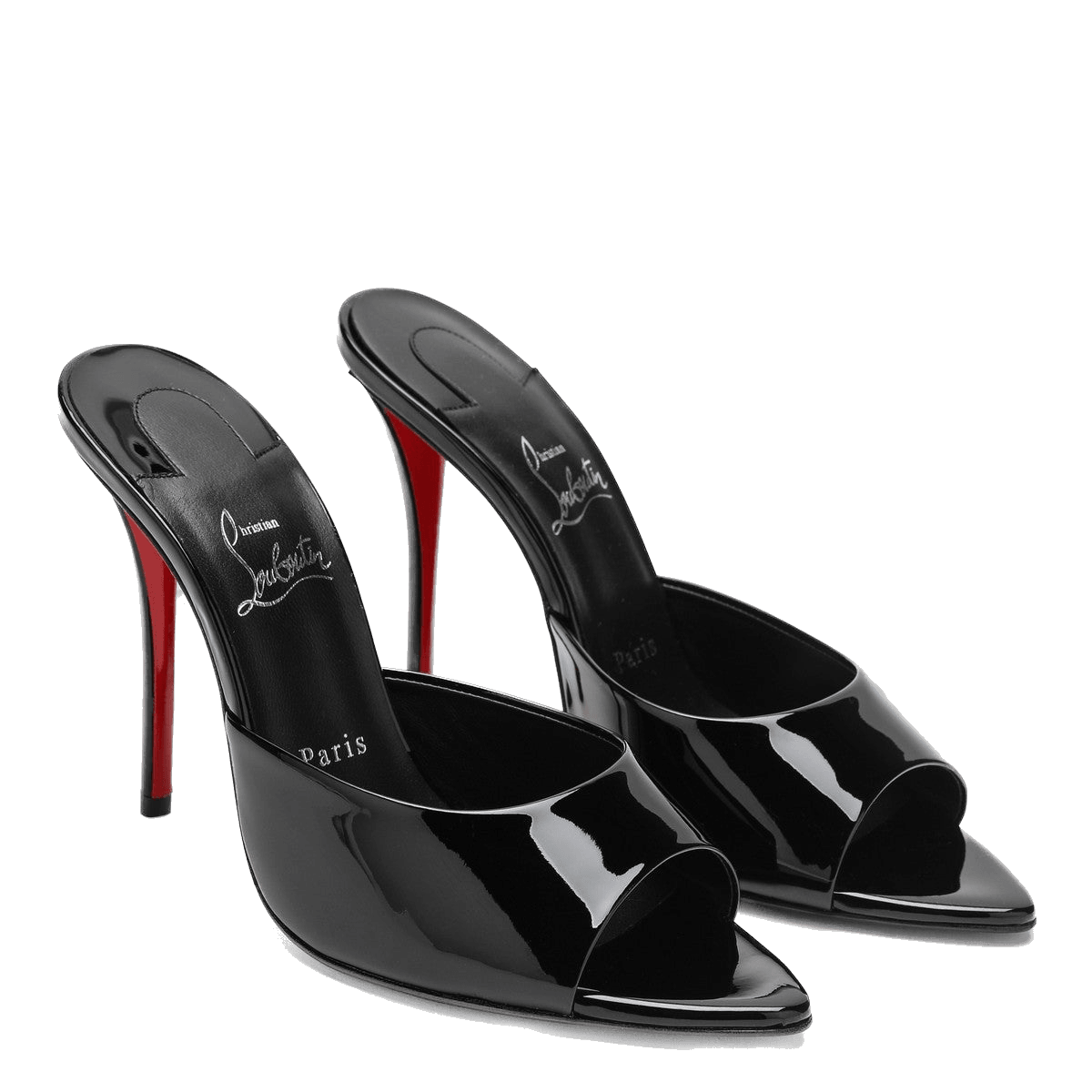 Christian Louboutin Black Leather Miss Z Mules in Patent Glam Steals
