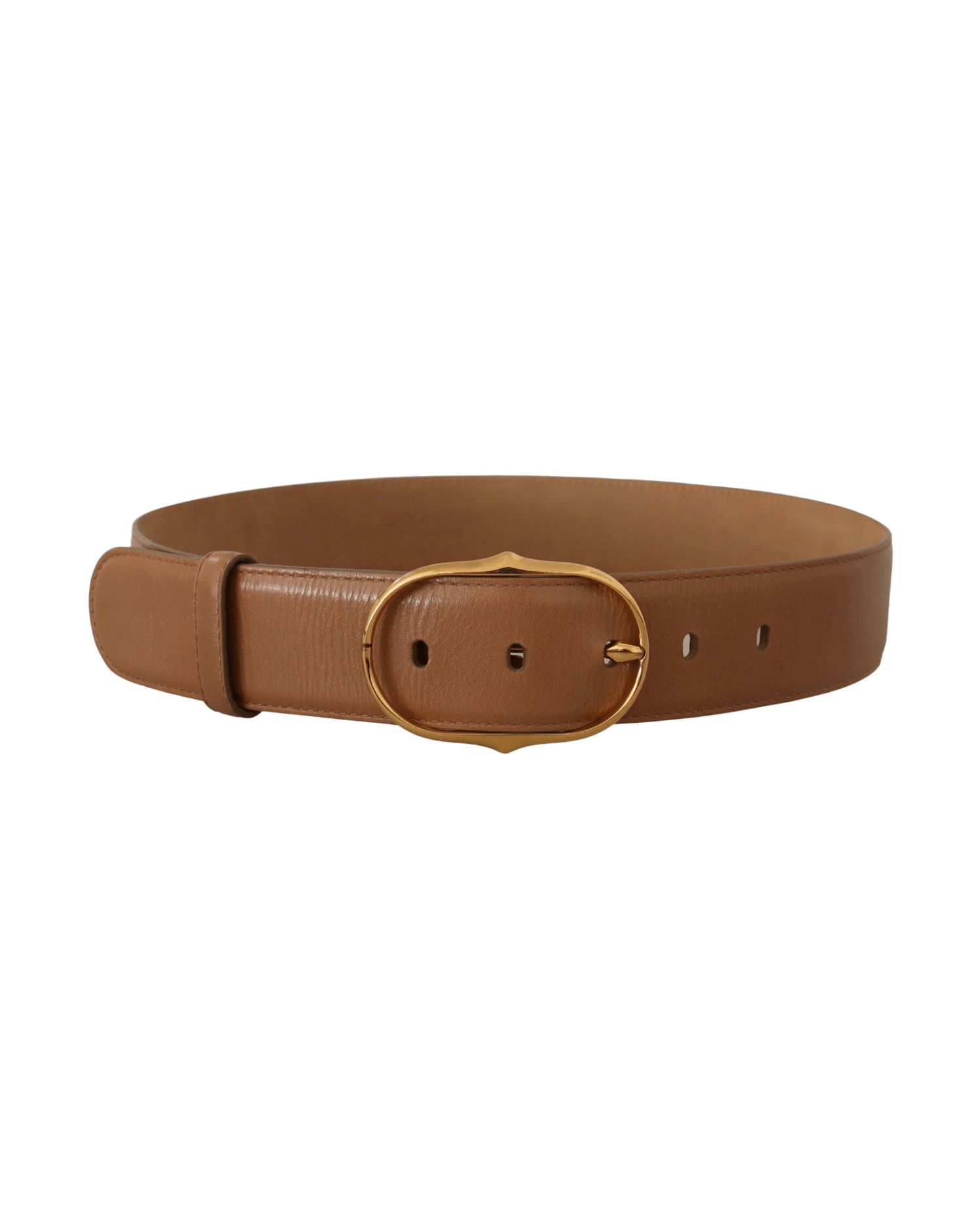 Costume National Brown Leather Gold Metal Oval Buckle Belt Glam Steals