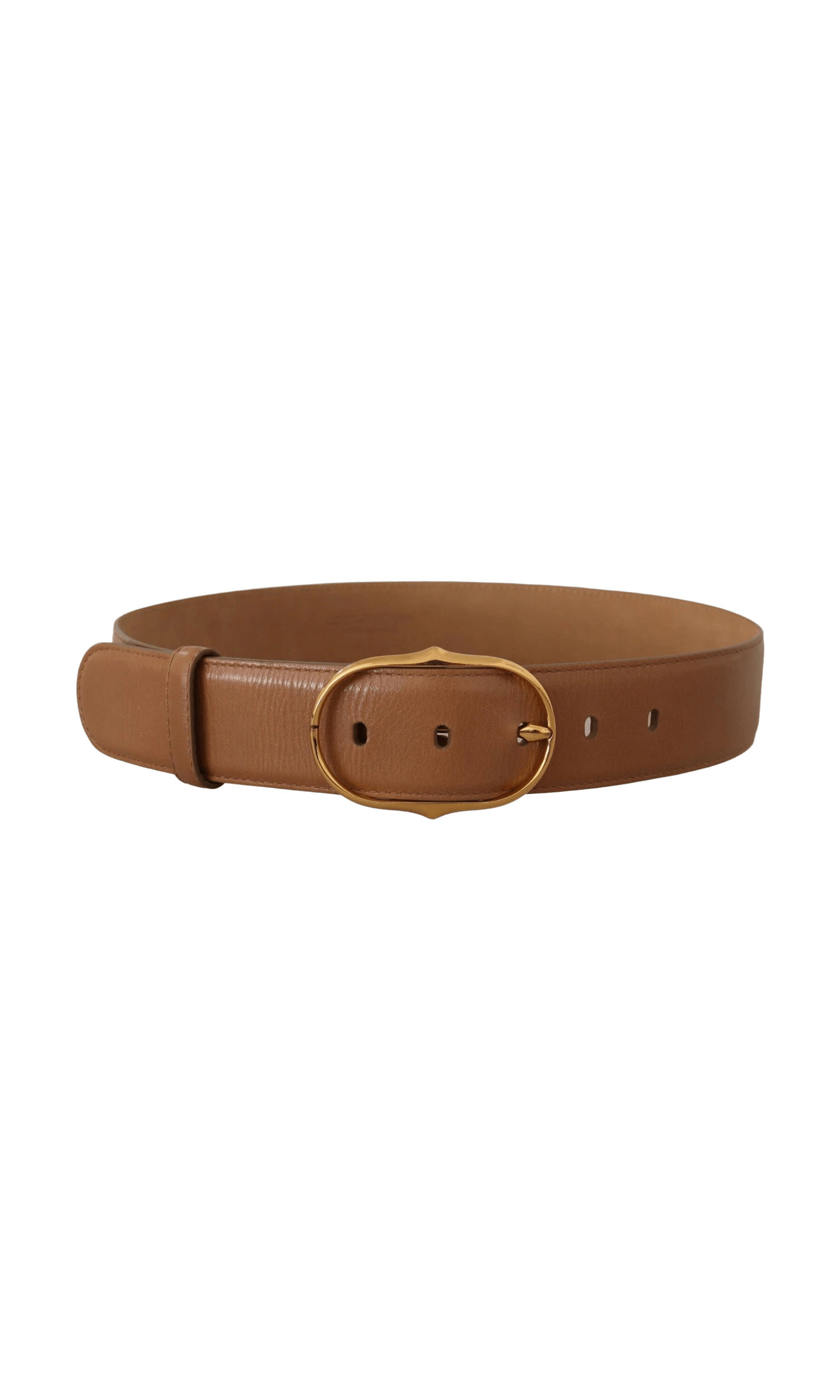 Costume National Brown Leather Gold Metal Oval Buckle Belt Glam Steals