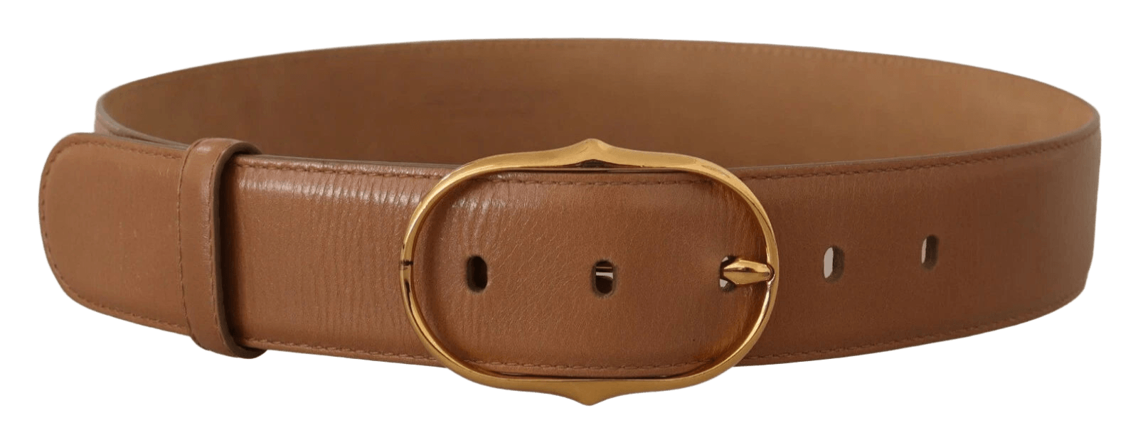 Costume National Brown Leather Gold Metal Oval Buckle Belt Glam Steals