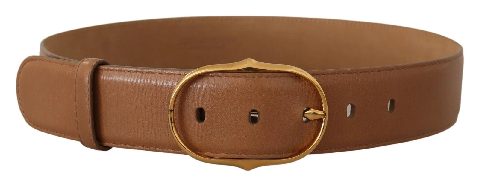 Costume National Brown Leather Gold Metal Oval Buckle Belt Glam Steals