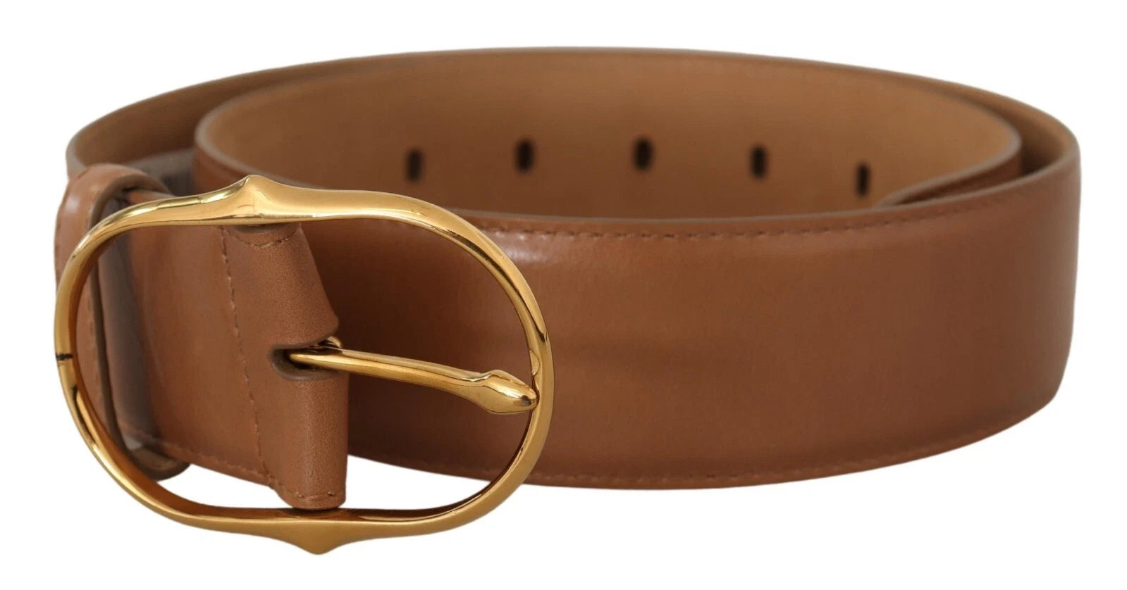 Costume National Brown Leather Gold Metal Oval Buckle Belt Glam Steals