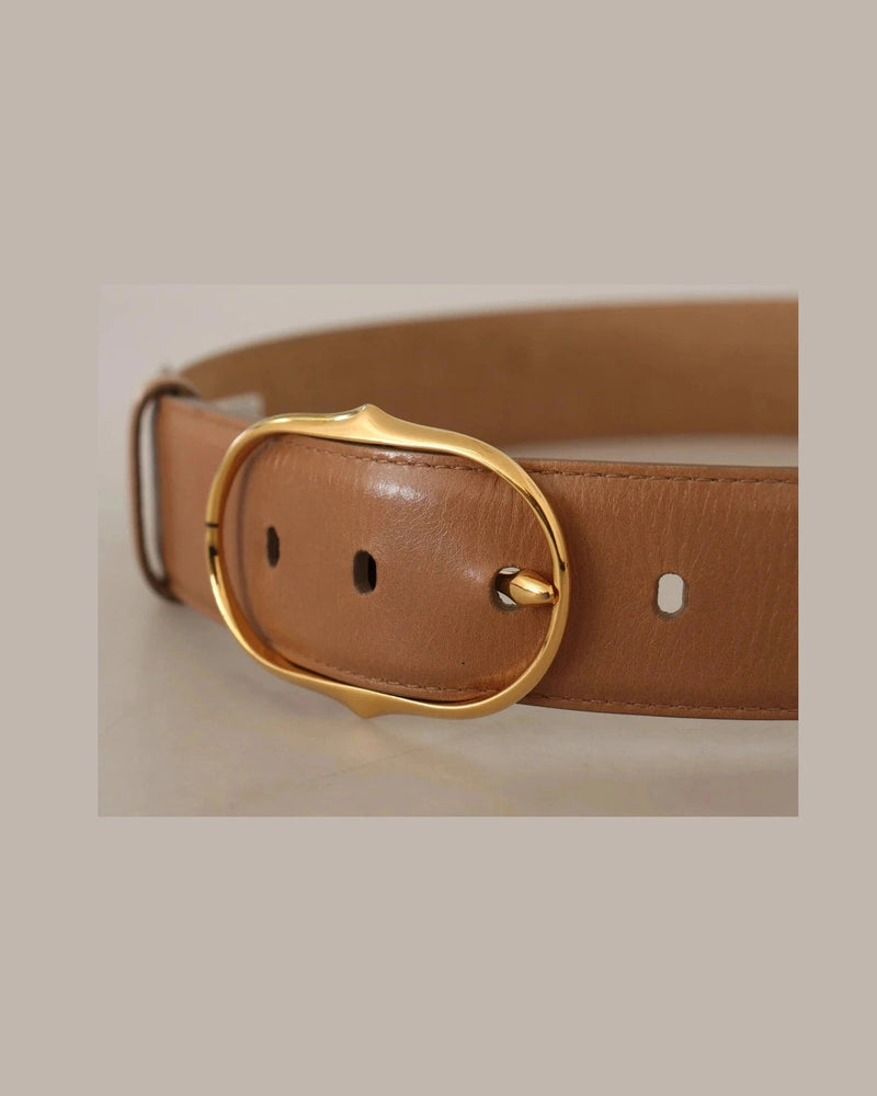 Costume National Brown Leather Gold Metal Oval Buckle Belt Glam Steals
