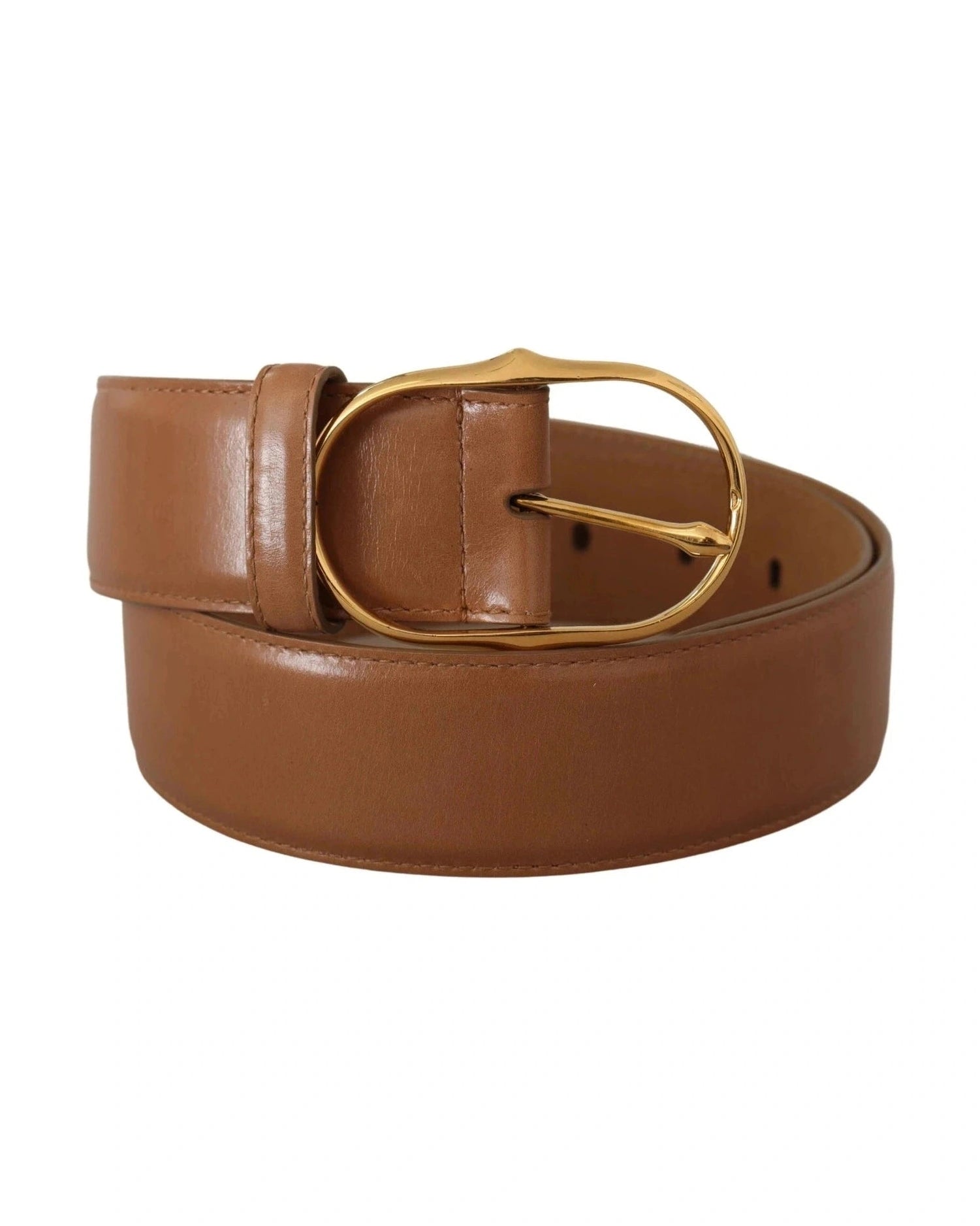 Costume National Brown Leather Gold Metal Oval Buckle Belt Glam Steals