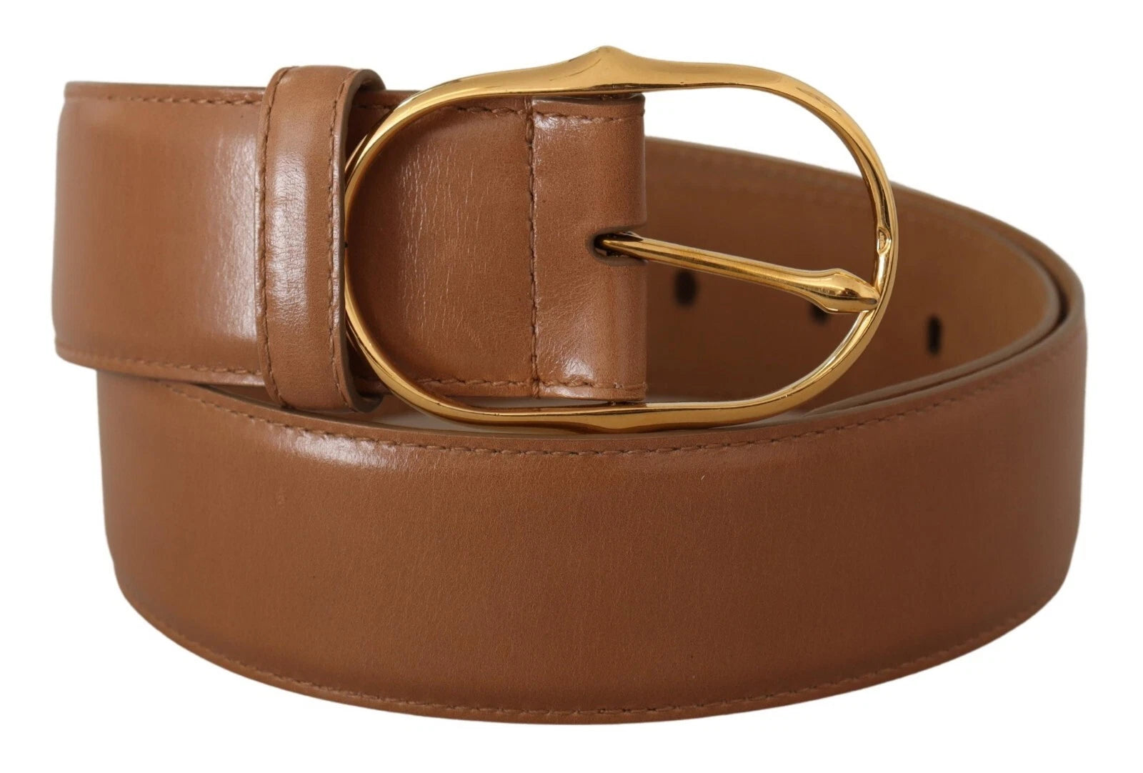 Costume National Brown Leather Gold Metal Oval Buckle Belt Glam Steals