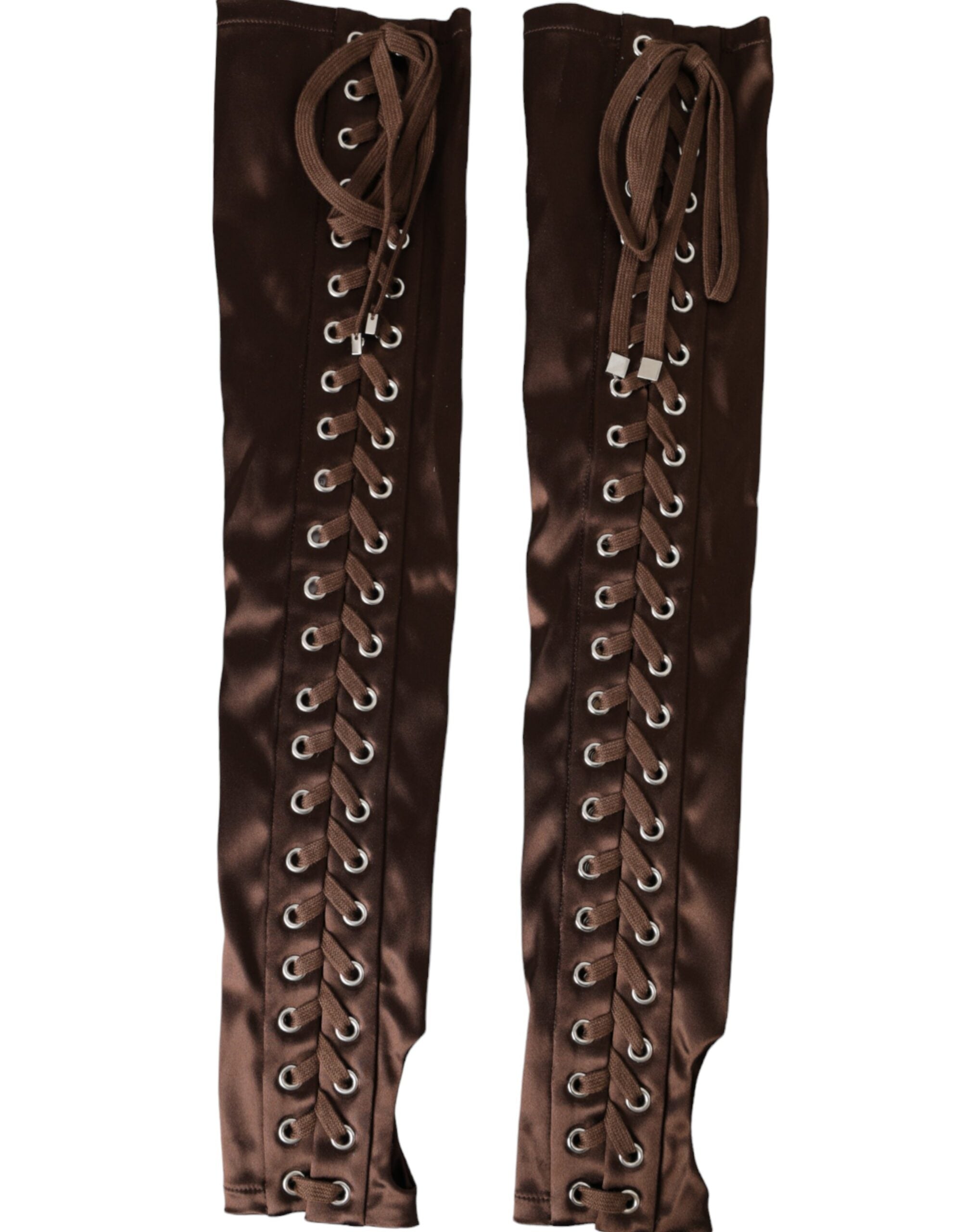 Dolce & Gabbana Acetate Lace Up Fingerless Brown Gloves Glam Steals