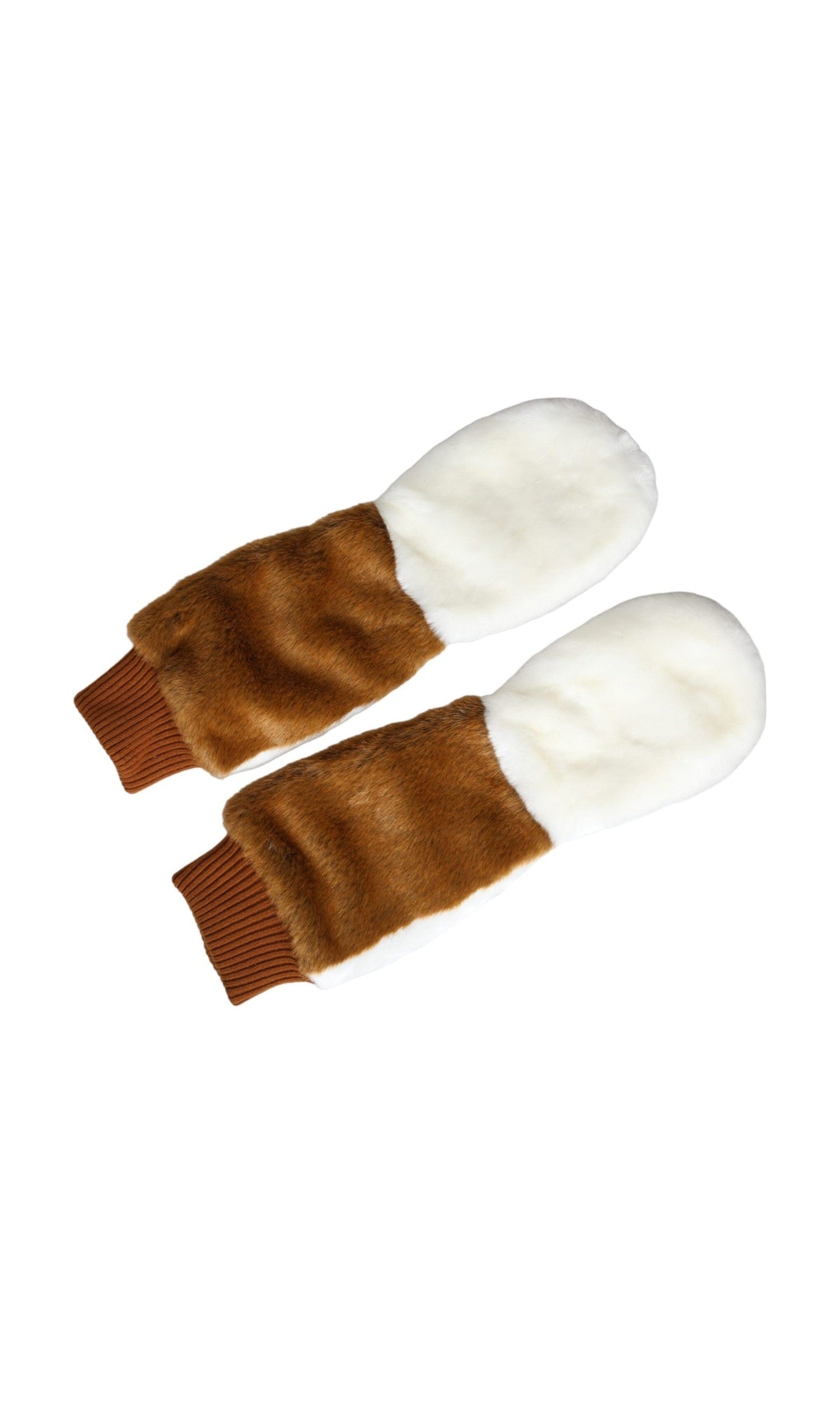 Dolce & Gabbana Acrylic Knitted Fur Mitten Brown White Gloves Glam Steals